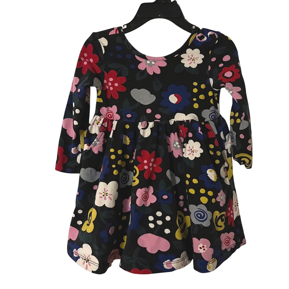 Hanna Andersson Kids 2T Black Floral Long Sleeve Play Dress 85cm